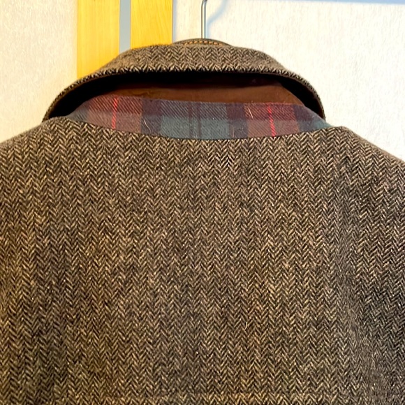 Cole Haan Car Coat Dark Brown Herringbone, Lambskin Trim - Picture 9 of 14